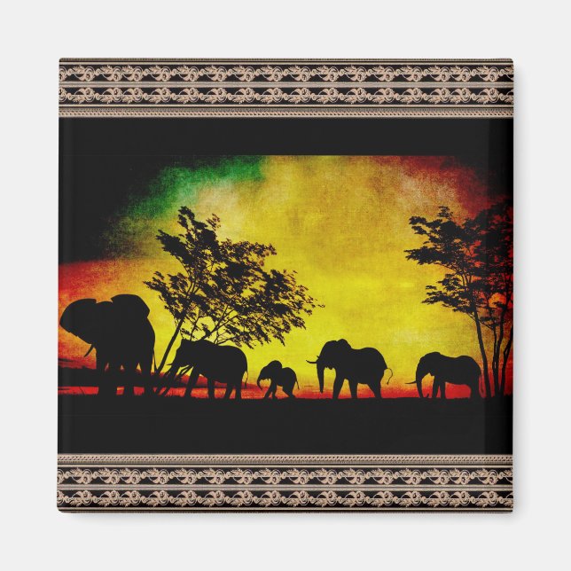 Elephants Sunset Magnet (Framsidan)