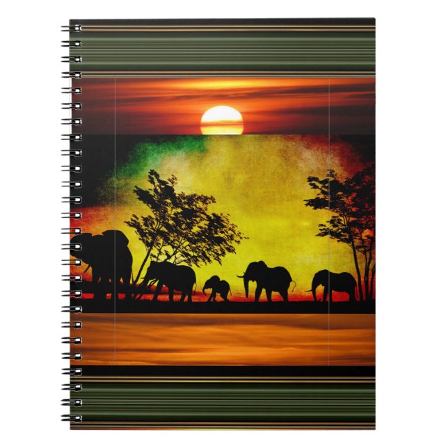 Elephants Sunset Notebook Anteckningsbok (Framsidan)