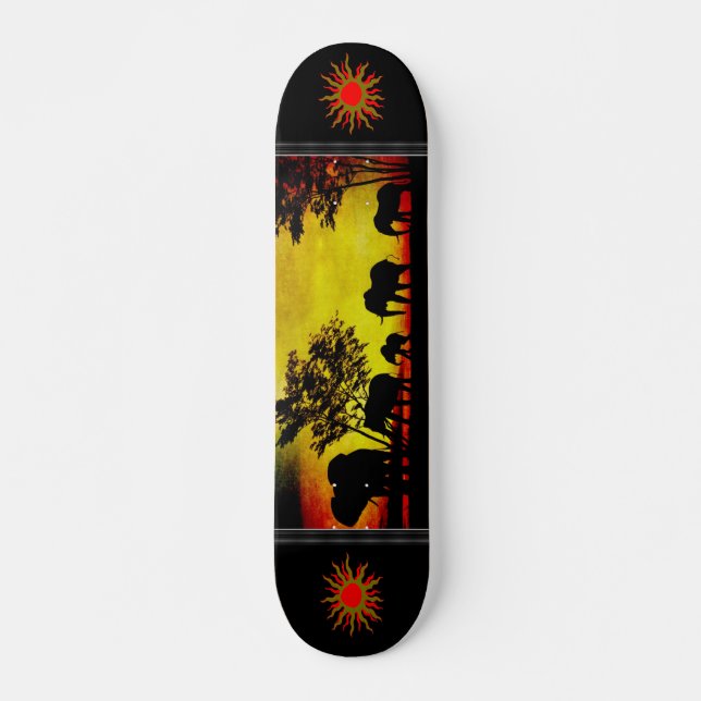 Elephants Sunset Skateboard (Framsida)