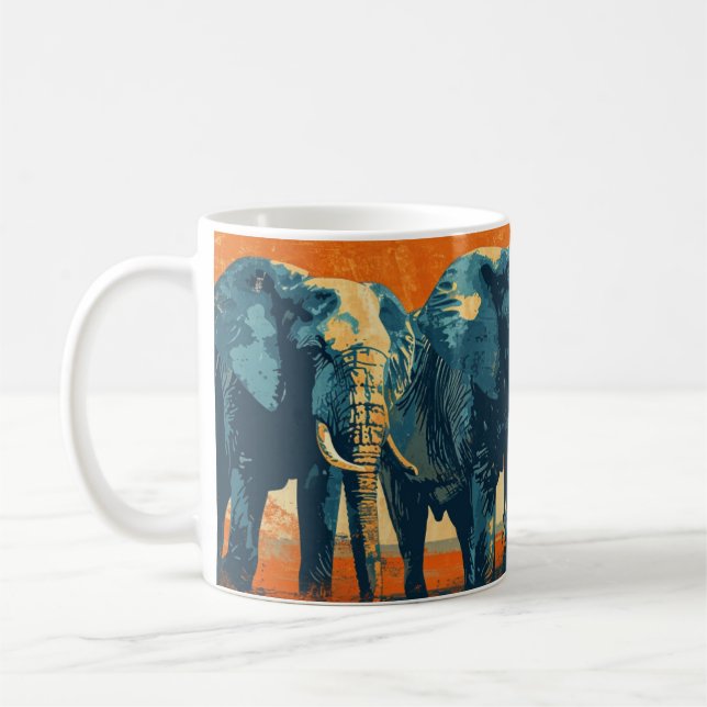 Elephants sunset vintage kaffemugg (Vänster)