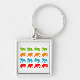 Elephants Walking Mönster Fyrkantig Silverfärgad Nyckelring