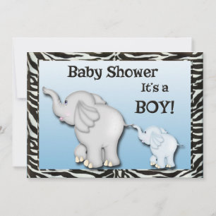 Elephants Zebra tryck Pojke Shower Inbjudningar