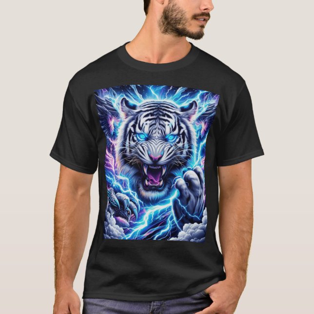 Eletric Blue Lighting Tiger T-Shirt Design (Framsida)