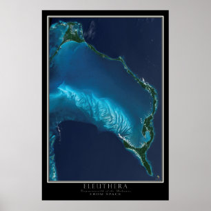 Eleuthera Bahamas från Space Satellite Karta Poster