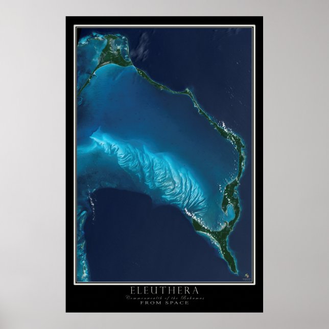 Eleuthera Bahamas från Space Satellite Karta Poster (Framsidan)