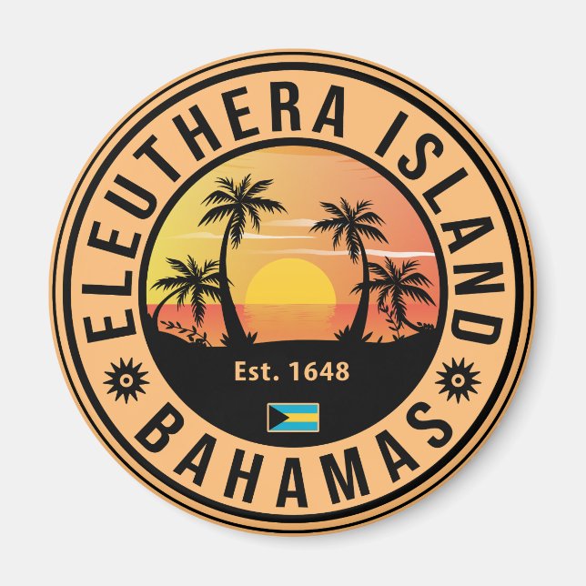 Eleuthera Island Bahamas Retro Sunset Souvenirs Magnet (Framsidan)