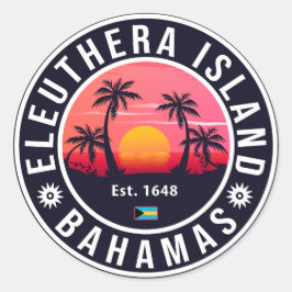Eleuthera Island Bahamas Retro Sunset Souvenirs Runt Klistermärke