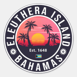 Eleuthera Island Bahamas Retro Sunset Souvenirs Runt Klistermärke