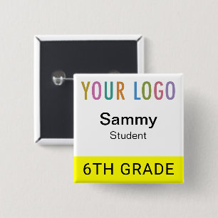Elev Namn Märke Knapp med Skolans Logotyp Gul