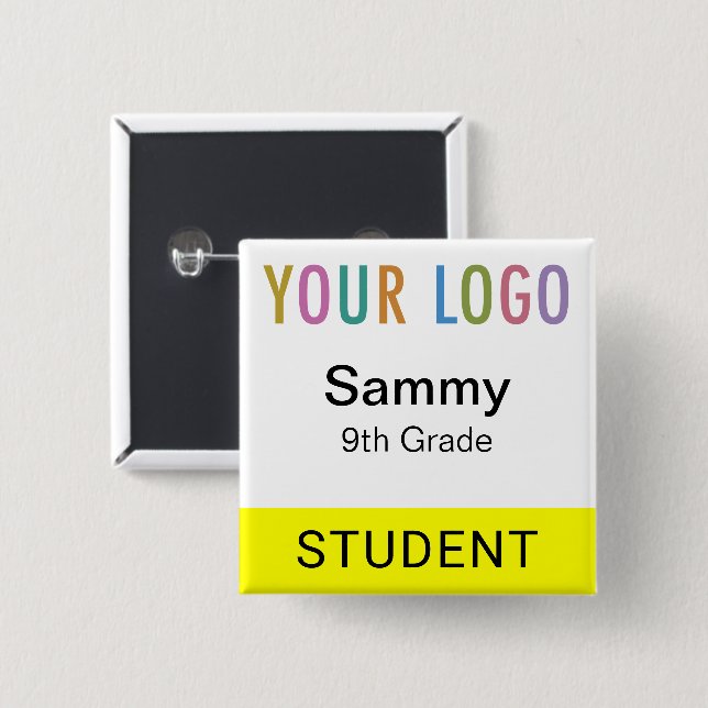 Elev Namn Märke Knapp med Skolans Logotyp Gul (Framsida & baksida)