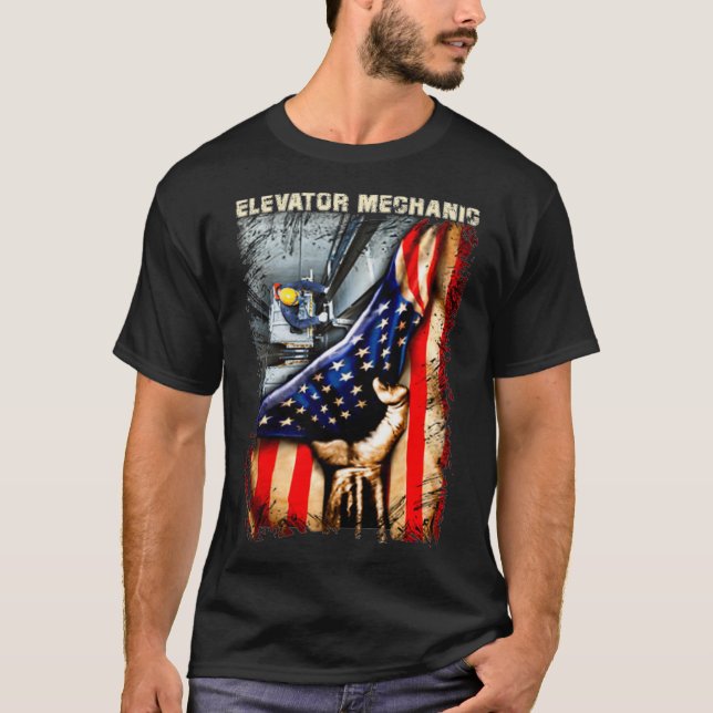 Elevator Mechanic American Flagga Premium T Shirt (Framsida)