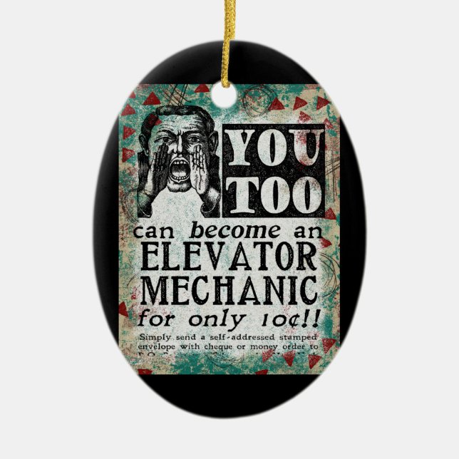 Elevator Mechanic - Funny Vintage Retro Julgransprydnad Keramik (Framsidan)