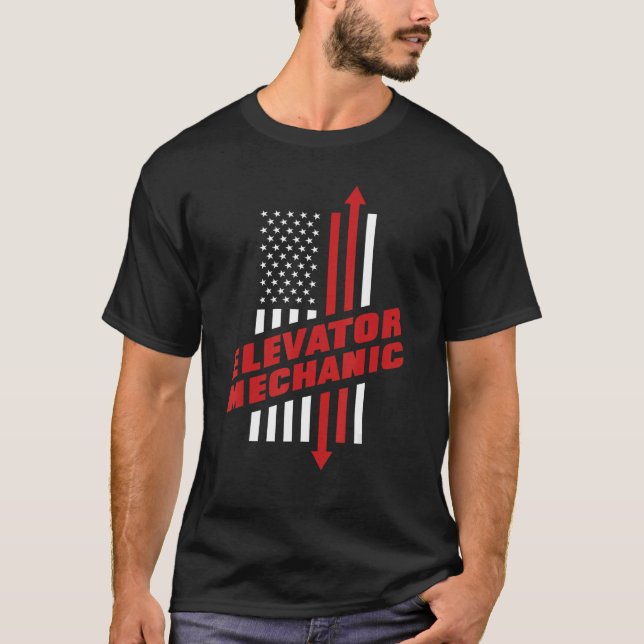Elevator Mechanic Inspector America USA Elevator L T Shirt (Framsida)