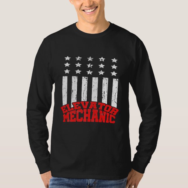 Elevator Mechanic Maintenance Life Us Flagga Techn T Shirt (Framsida)
