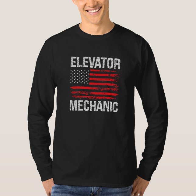 Elevator Mechanic Technician US American Flag Dist T Shirt (Framsida)