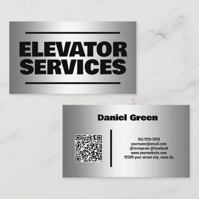 Elevator Services Silver QR Visitkort (Fram/baksida)