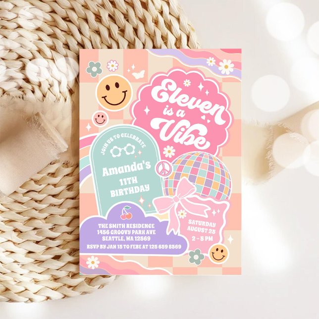 Eleven Is A Vibe Cloud Rainbow Disco 11th Birthday Inbjudningar (Skapare uppladdad)