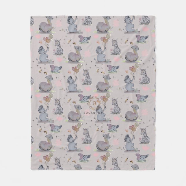 "Eleze Elephant & Polka Hen" Boganhues Blanket Fleecefilt (Framsidan)
