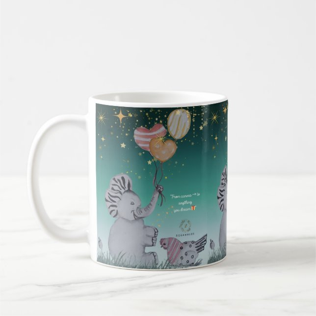 "Eleze Elephant & Polka Hen" Boganhues print Kaffemugg (Vänster)