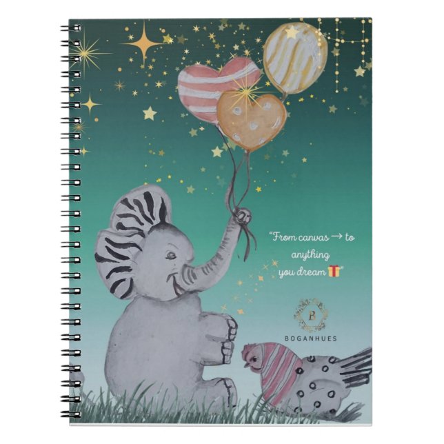 "Eleze Elephant & Polka Hen" Dreamy Notebook-hölje Anteckningsbok (Framsidan)
