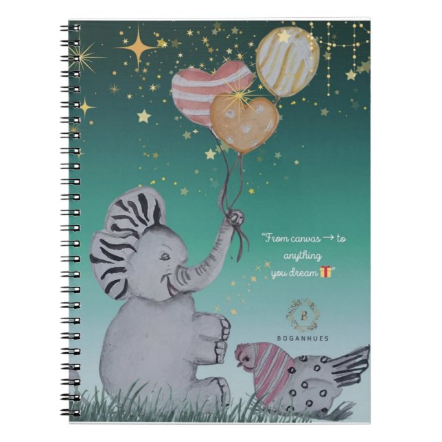 "Eleze Elephant & Polka Hen" Dreamy Notebook-hölje Anteckningsbok (Framsidan)