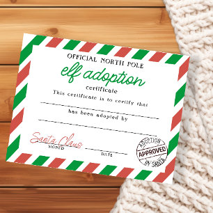 Elf-adoptionscertifikat undertecknat av Jultomten Tilläggskort