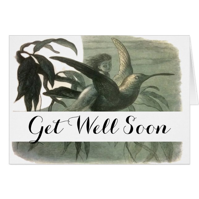 Elf-Älvor Elves Måne Nattscen Bird Flyg Hälsningskort (Framsidan Horizontal)