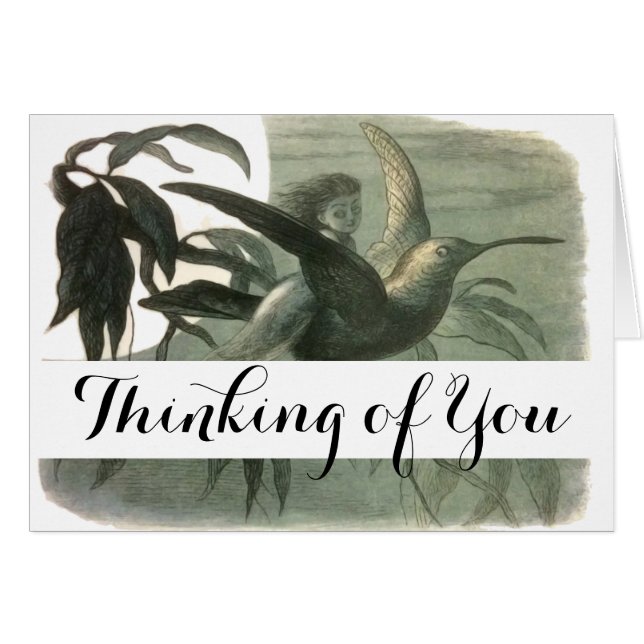 Elf-Älvor Elves Måne Nattscen Bird Flyg Hälsningskort (Framsidan Horizontal)