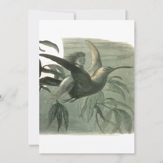 Elf-Älvor Elves Måne Nattscen Bird Flyg Inbjudningar (Baksida)