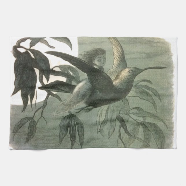 Elf-Älvor Elves Måne Nattscen Bird Flyg Kökshandduk (Horisontell)