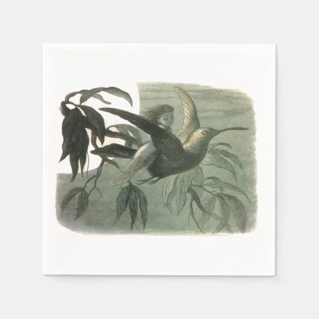 Elf-Älvor Elves Måne Nattscen Bird Flyg Pappersservett (Framsidan)