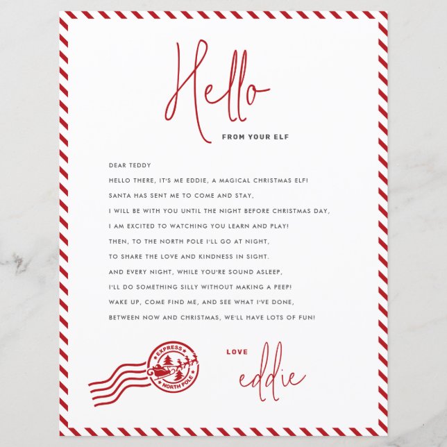 Elf Arrival Brev Hej från din Elf-anteckning (Framsida)