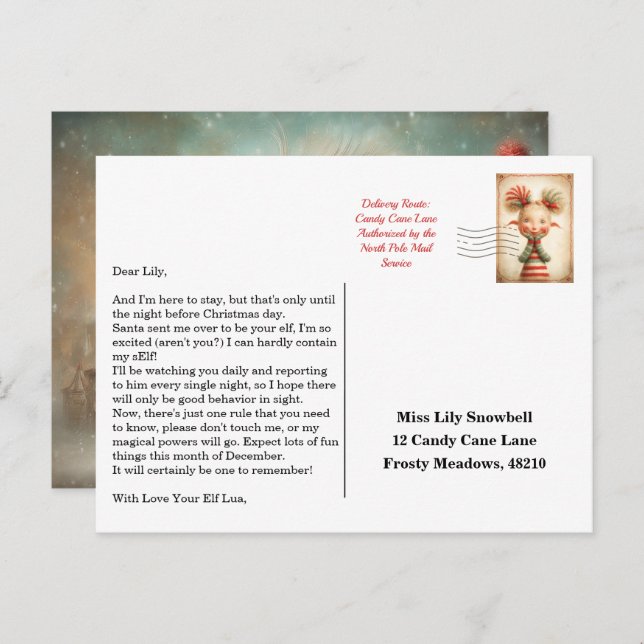 Elf Arrival Letter | North Pole Welcome Message Vykort (Fram/baksida)
