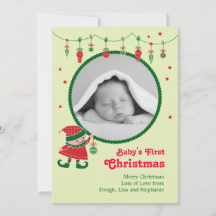 Elf Baby första julfotoutannonsering Julkort