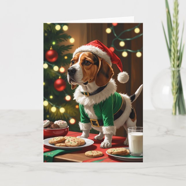 Elf Beagle med Cookies for Santa Kort (Framsida)
