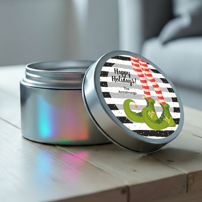 Elf Ben Glad helg Runt Klistermärke (Elf Legs Happy Holidays Round Stickers)