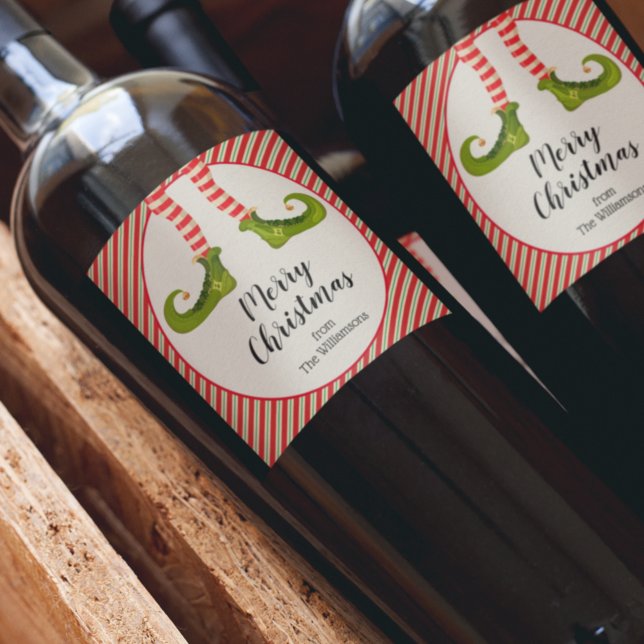 Elf Ben jul Vinflaska Etikett (Elf Legs Merry Christmas Wine Bottle Labels)