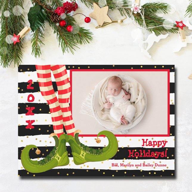 Elf Ben julfoto Julkort (Elf legs Christmas holiday photo cards)