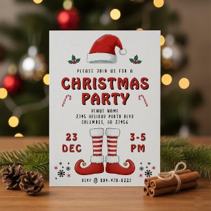 Elf Boots Jultomten Hat White jul Party Inbjudningar