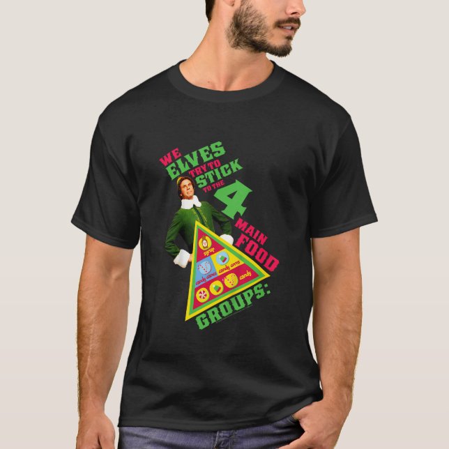 Elf Buddy Four Main Food Group Pyramid Text Portra T Shirt (Framsida)