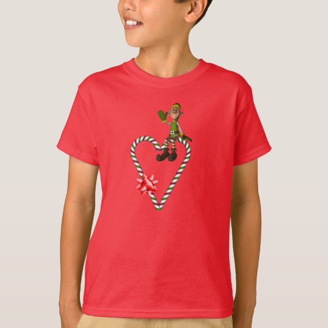 Elf Candy cane Heart Cute jul Helgdag T-shirt (Framsida)