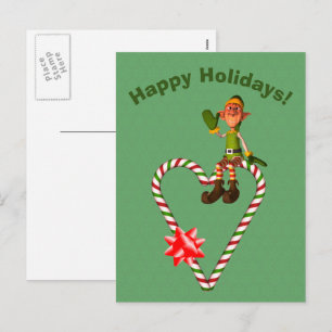 Elf Candy cane Heart-julkort Helgdag vykort