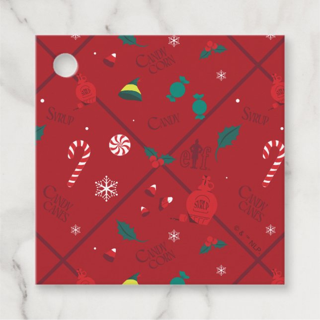 Elf Candy Checker Mönster Gåvor Etiketter (Framsida)