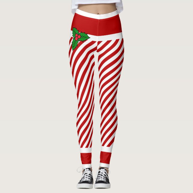 Elf Candy Rand jul Costume Leggings (Framsida)