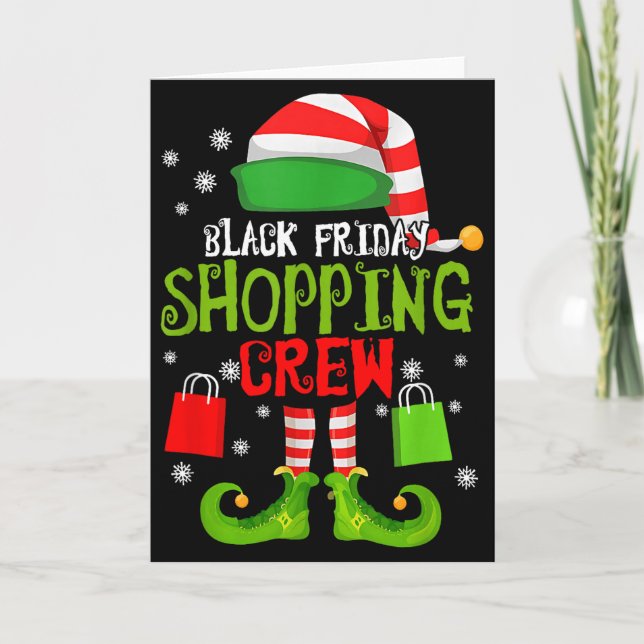 Elf Christmas Black Shopng Funny Friday Shopng Cre Kort (Framsida)