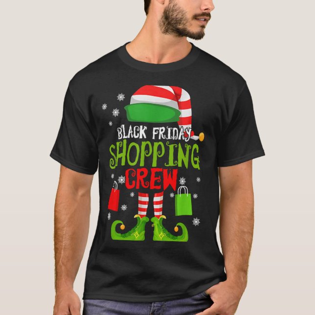 Elf Christmas Black Shopng Funny Friday Shopng Cre T Shirt (Framsida)