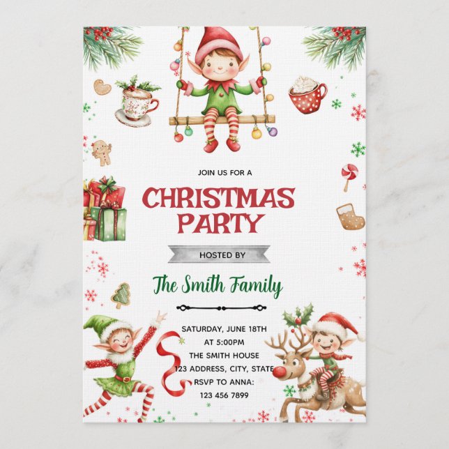 Elf Christmas party Invitation Inbjudningar (Framsida)