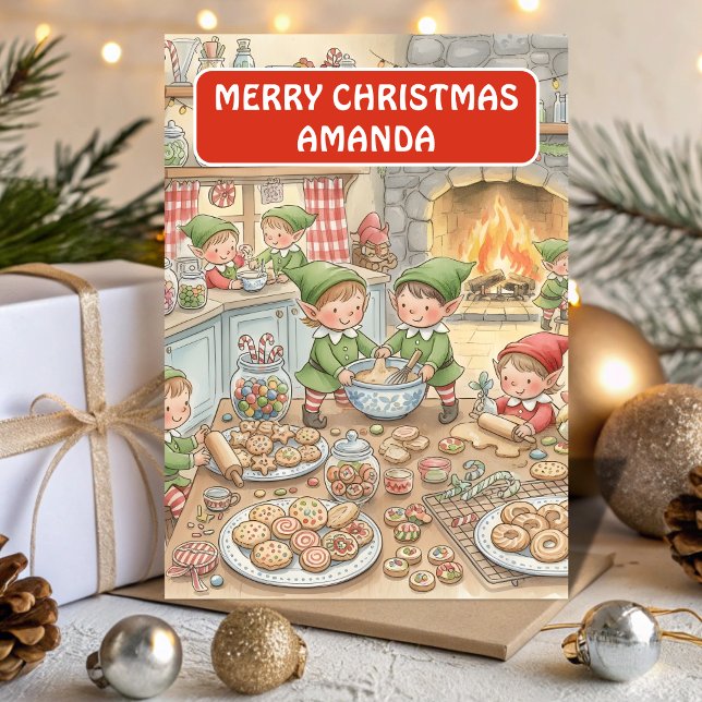 Elf Cookie Factory Kids Christmas Card Helgkort (Skapare uppladdad)