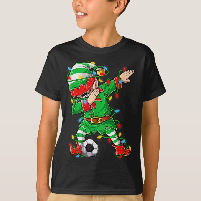 Elf Dabbing Soccer Player Christmas Dab Xmas  T Shirt (Framsida)