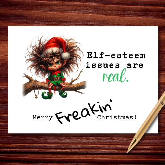 Elf Esteem-frågor Lundnyj Sarkastic-julen Helgkort (This elf is running on caffeine, spite, and 3 brain cells. Merry Christmas. 😂🎁)